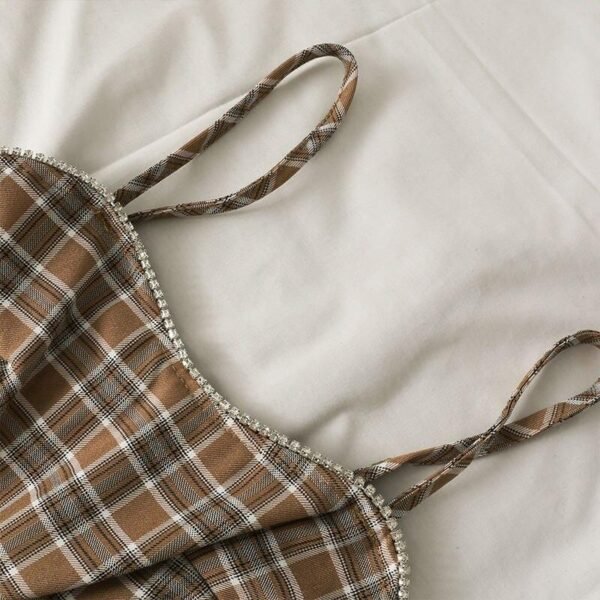 Plaid Heart Ringstone Camisole Crop Top
