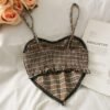 Plaid Heart Ringstone Camisole Crop Top