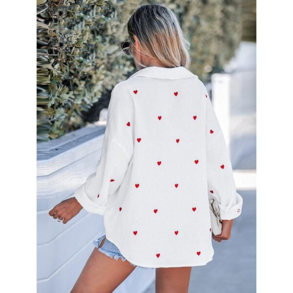 Cotton Embroidered Heart Long Sleeve Blouse