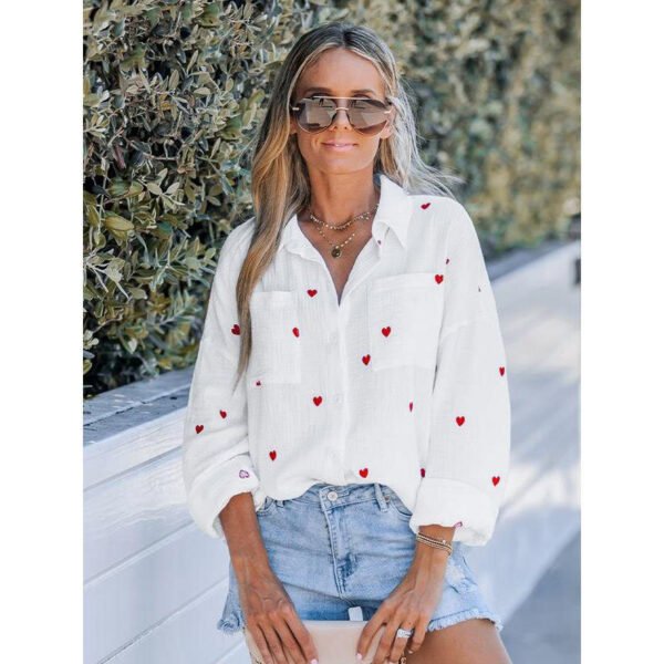 Cotton Embroidered Heart Long Sleeve Blouse