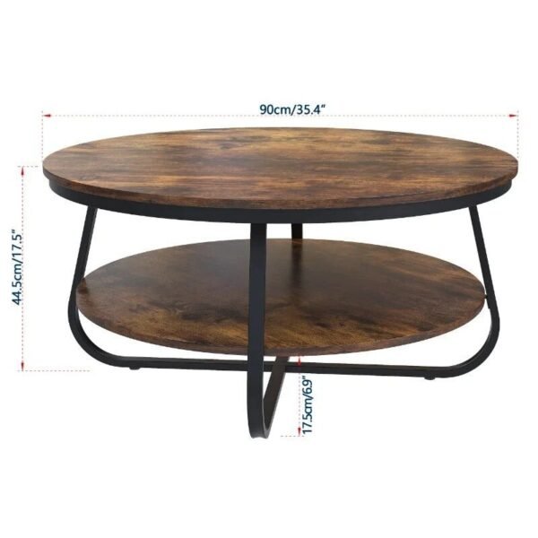 38.5" Rustic Round Coffee Table with Open Storage and Sturdy Metal Legs