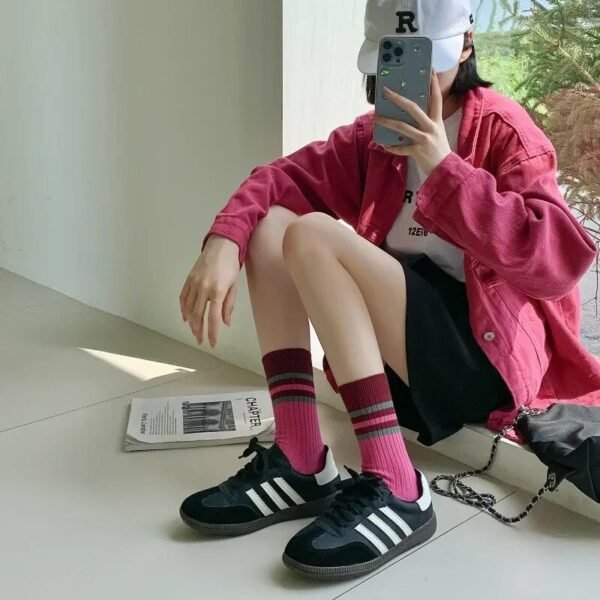 Harajuku Vintage Pink Striped Socks