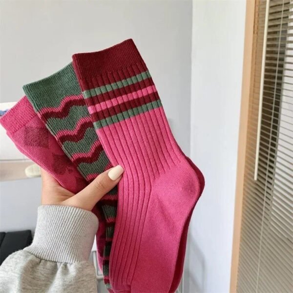 Harajuku Vintage Pink Striped Socks