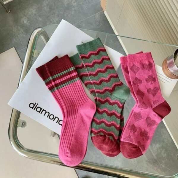 Harajuku Vintage Pink Striped Socks
