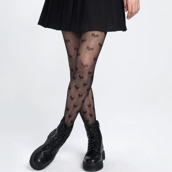 Gothic Love Heart Mesh Tights