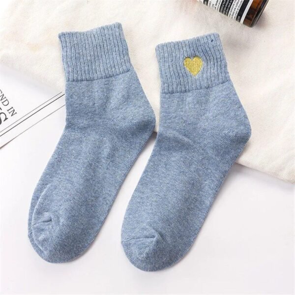 Warm Autumn & Winter Women's Casual Socks with Heart Embroidery
