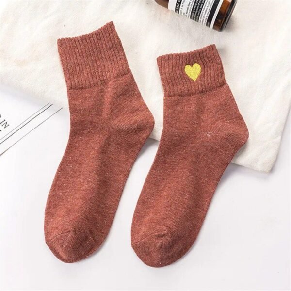 Warm Autumn & Winter Women's Casual Socks with Heart Embroidery