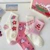 Pink Flower Cotton Mid-Tube Socks