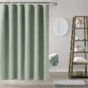 Luxury Waterproof Linen-Texture Shower Curtain with Silver Hooks