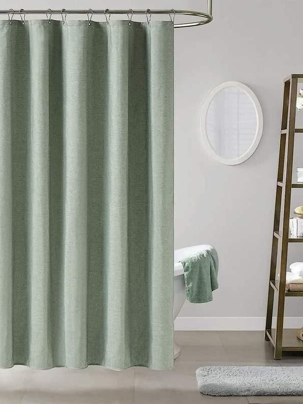 Luxury Waterproof Linen-Texture Shower Curtain with Silver Hooks