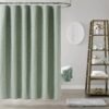 Luxury Waterproof Linen-Texture Shower Curtain with Silver Hooks