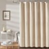 Luxury Waterproof Linen-Texture Shower Curtain with Silver Hooks