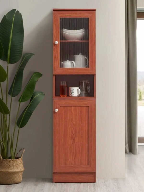 Slim Tall Storage Cabinet with Open Shelf & Enclosed Space for Kitchen and Living Room