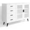 Elegant White Sideboard Buffet Cabinet with Tempered Glass Doors and Adjustable Shelves