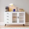Elegant White Sideboard Buffet Cabinet with Tempered Glass Doors and Adjustable Shelves