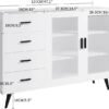 Elegant White Sideboard Buffet Cabinet with Tempered Glass Doors and Adjustable Shelves