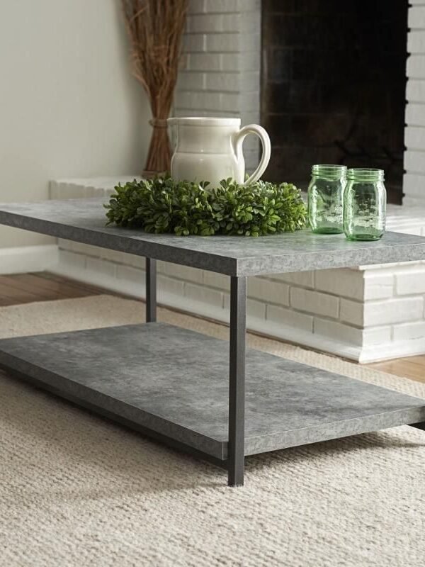 Modern Slate Grey Coffee Table with Storage Shelf