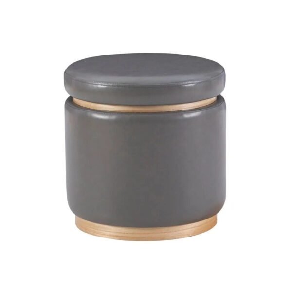 Elegant Gray Faux Leather Storage Ottoman Stool with Natural Pinewood Trim