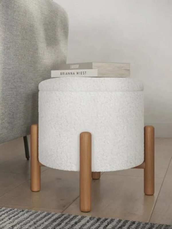 Elegant White Round Ottoman with Storage