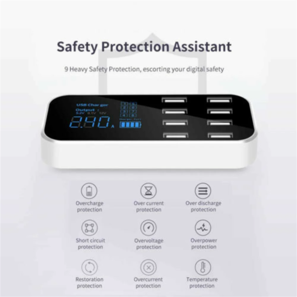 8-Port USB Car Charger with PD, QC3.0 & LED Display