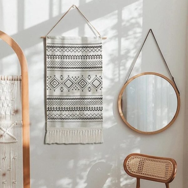 Bohemian Black & White Geometric Macrame Tapestry