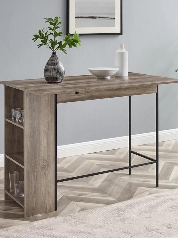 Expandable Grey Wash Side Table with Adjustable Shelves and Drop Leaf