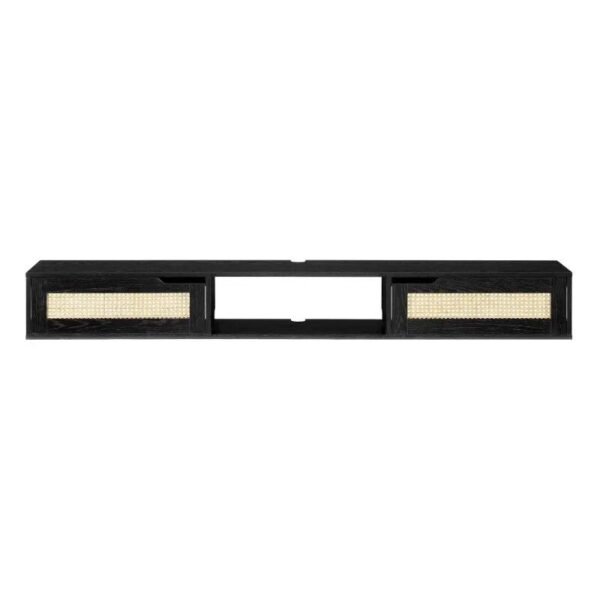 Chic Black Rattan-Door Floating TV Stand for Up to 80-inch TVs