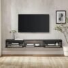 Chic Black Rattan-Door Floating TV Stand for Up to 80-inch TVs