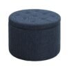 Dark Blue Linen Round Footstool with Shoe Storage