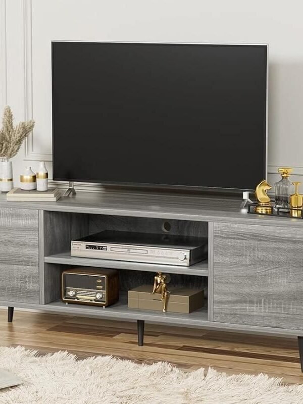 Modern & Retro TV Stand with Storage Cabinets for Living Room and Bedroom