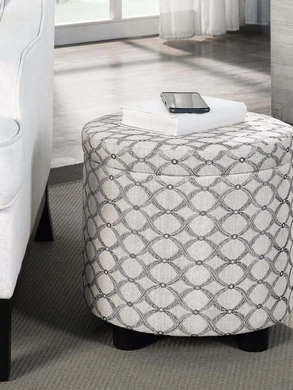 Modern Round Storage Ottoman with Reversible Tray Lid