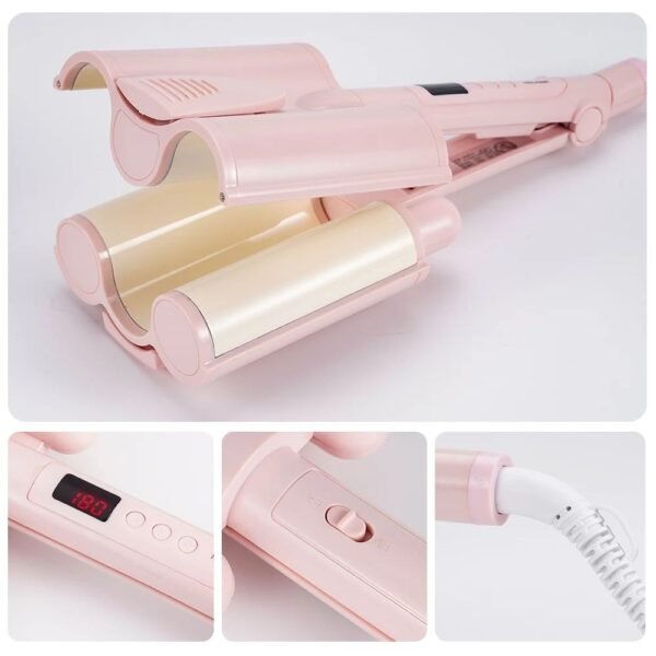 Three-Barrel Ceramic Hair Curler with LCD and Automatic Features