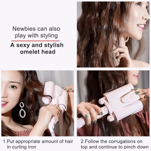 Three-Barrel Ceramic Hair Curler with LCD and Automatic Features