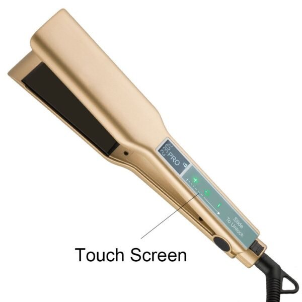 Gold Titanium Professional Flat Iron with Touch Screen & Wide Plates