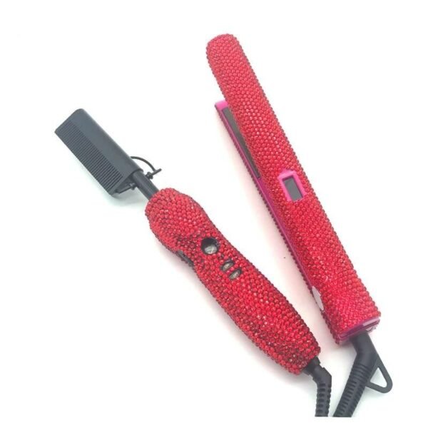 Rhinestone Decor Hair Straightener & Hot Comb Duo Set