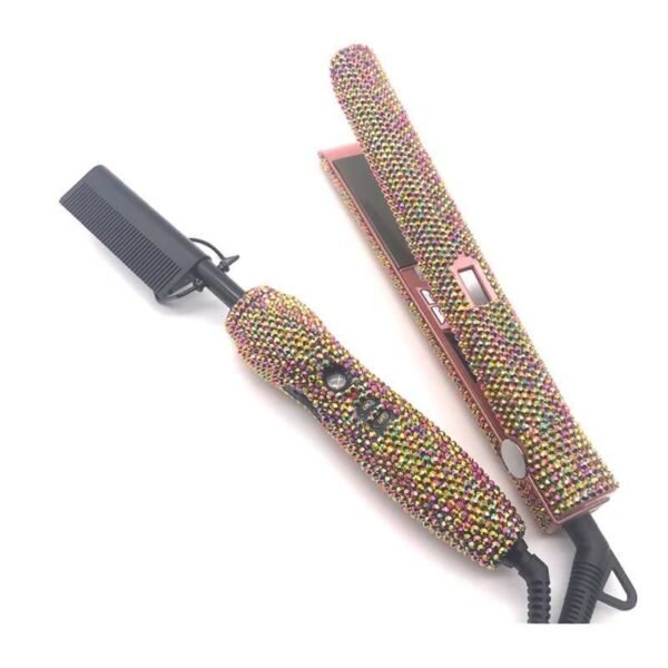 Rhinestone Decor Hair Straightener & Hot Comb Duo Set