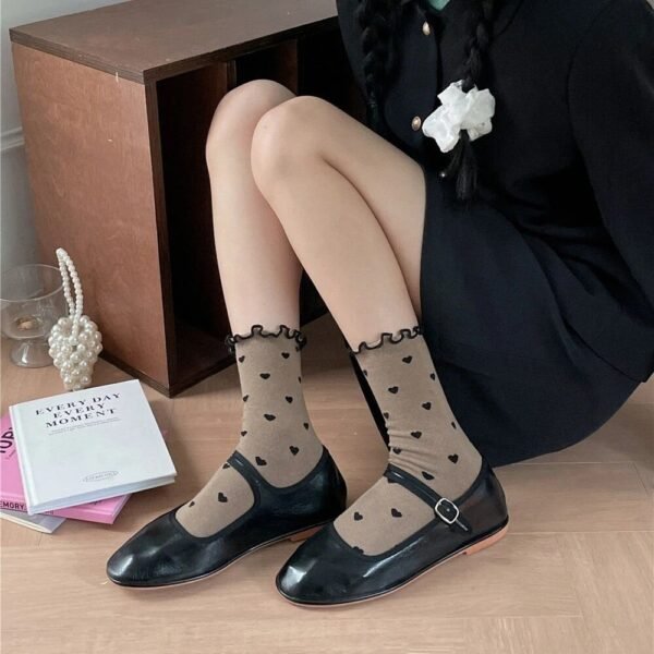 Kawaii Heart Print Ruffle Socks