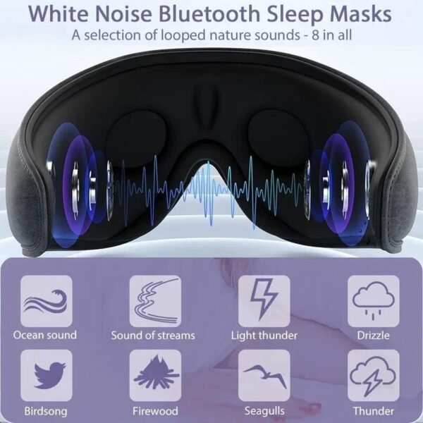 3D Contoured Sleep Mask with HD Bluetooth Headphones & White Noise - Light Blocking Eye Mask for Sleep Enhancement
