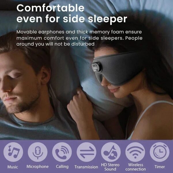3D Contoured Sleep Mask with HD Bluetooth Headphones & White Noise - Light Blocking Eye Mask for Sleep Enhancement
