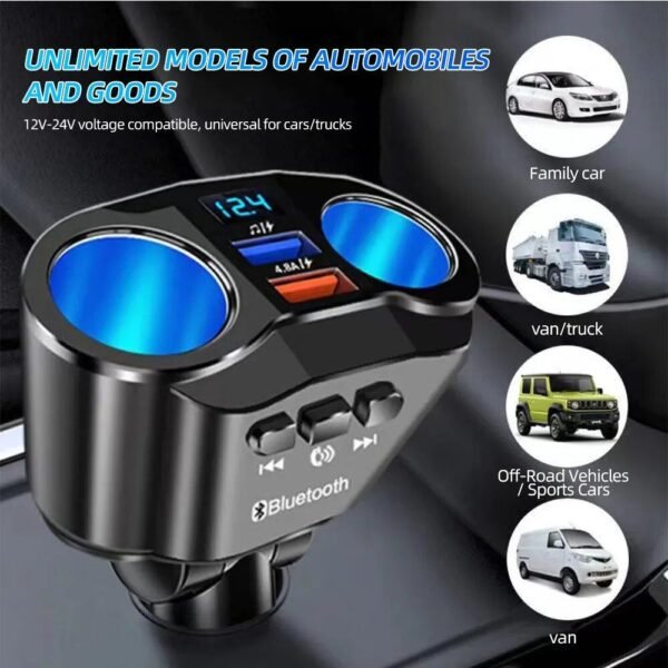Dual USB Car Charger with LCD Display & Bluetooth FM Transmitter