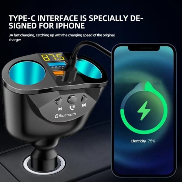 Dual USB Car Charger with LCD Display & Bluetooth FM Transmitter