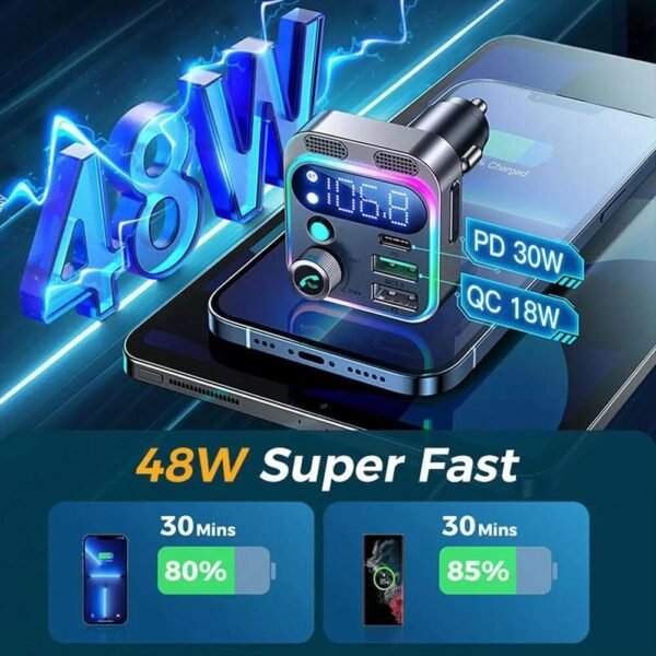 4-Port USB Car Charger with 48W Type-C PD Fast Charging