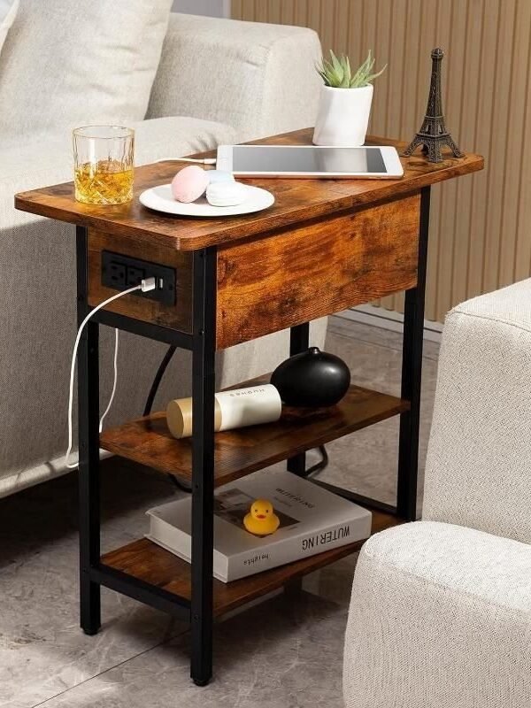 Multi-Functional End Table with Built-In Charging Station and Adjustable Height