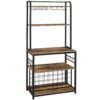 Rustic Brown 65" Wine Bakers Rack with Glass and Wine Storage for Home Bar