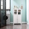 White Wooden Bathroom Floor Storage Cabinet