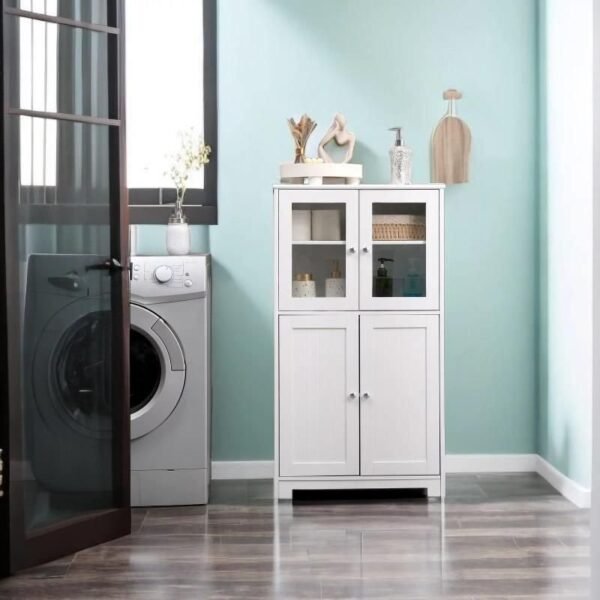 White Wooden Bathroom Floor Storage Cabinet