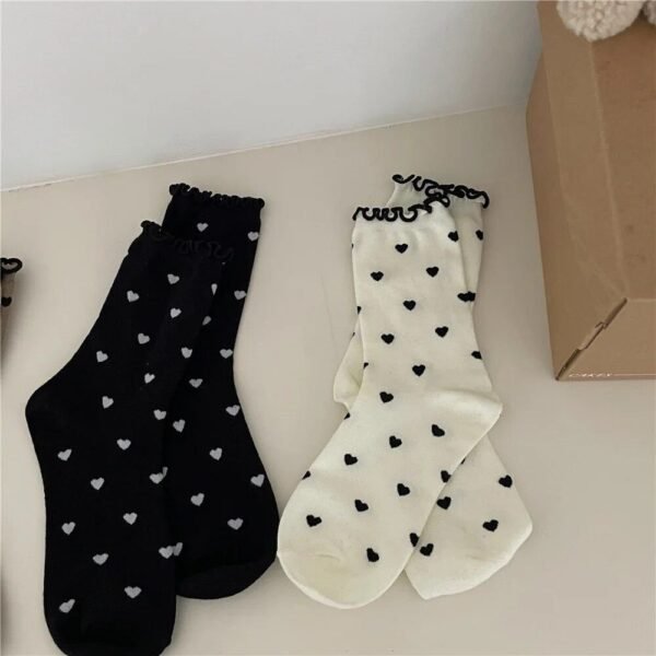 Kawaii Heart Print Ruffle Socks