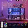 4-Tier Metal Coffee Bar Cabinet with Integrated Power Outlets and LED Lighting