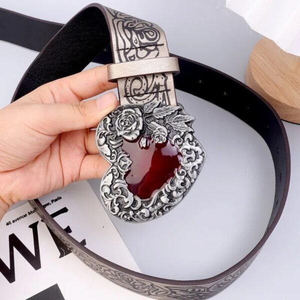 Y2K Punk Red Ruby Heart Buckle Belt