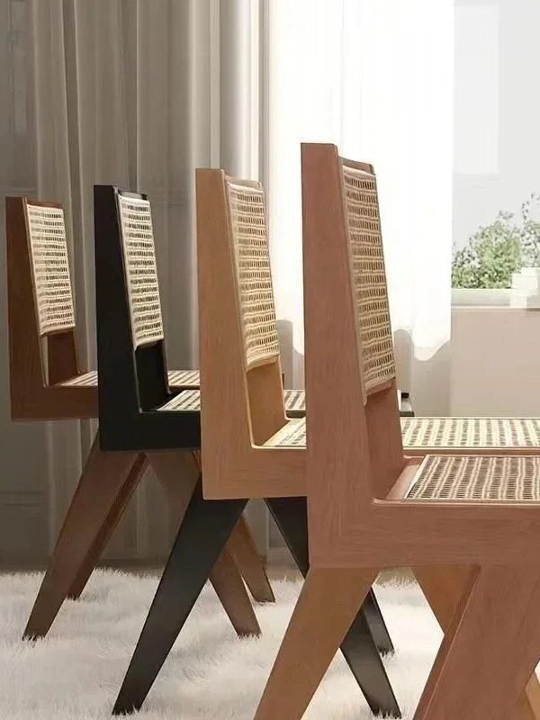 Modern Nordic Rattan Dining Chair with Handrails - Elegant Indoor Seating for Home & Office